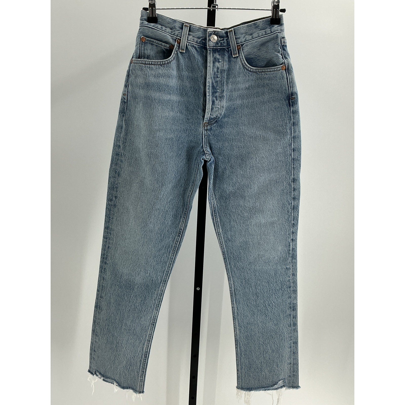 Agolde 'Riley' Blue Cotton High Rise Straight Crop Jeans Size 25