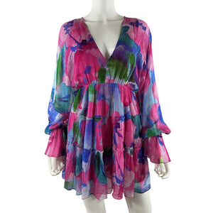 Hemant And Nandita Vibrant Fuchsia Multi Vesa Mini Dress Size XS
