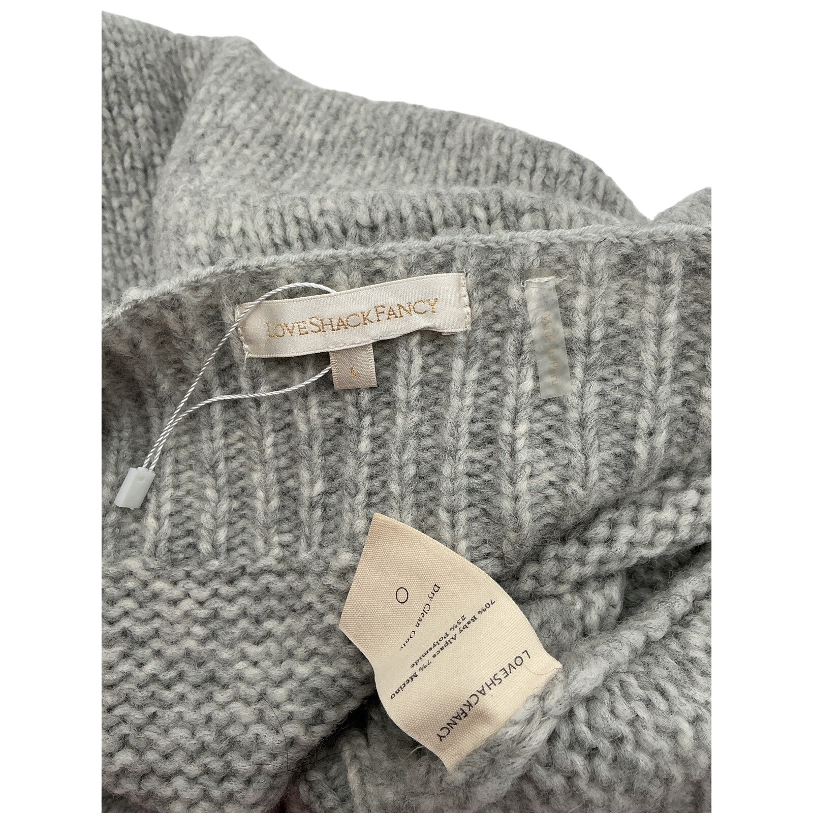 Loveshackfancy 'Rosie' Grey Baby Alpaca Heritage Pullover Sweater Size L
