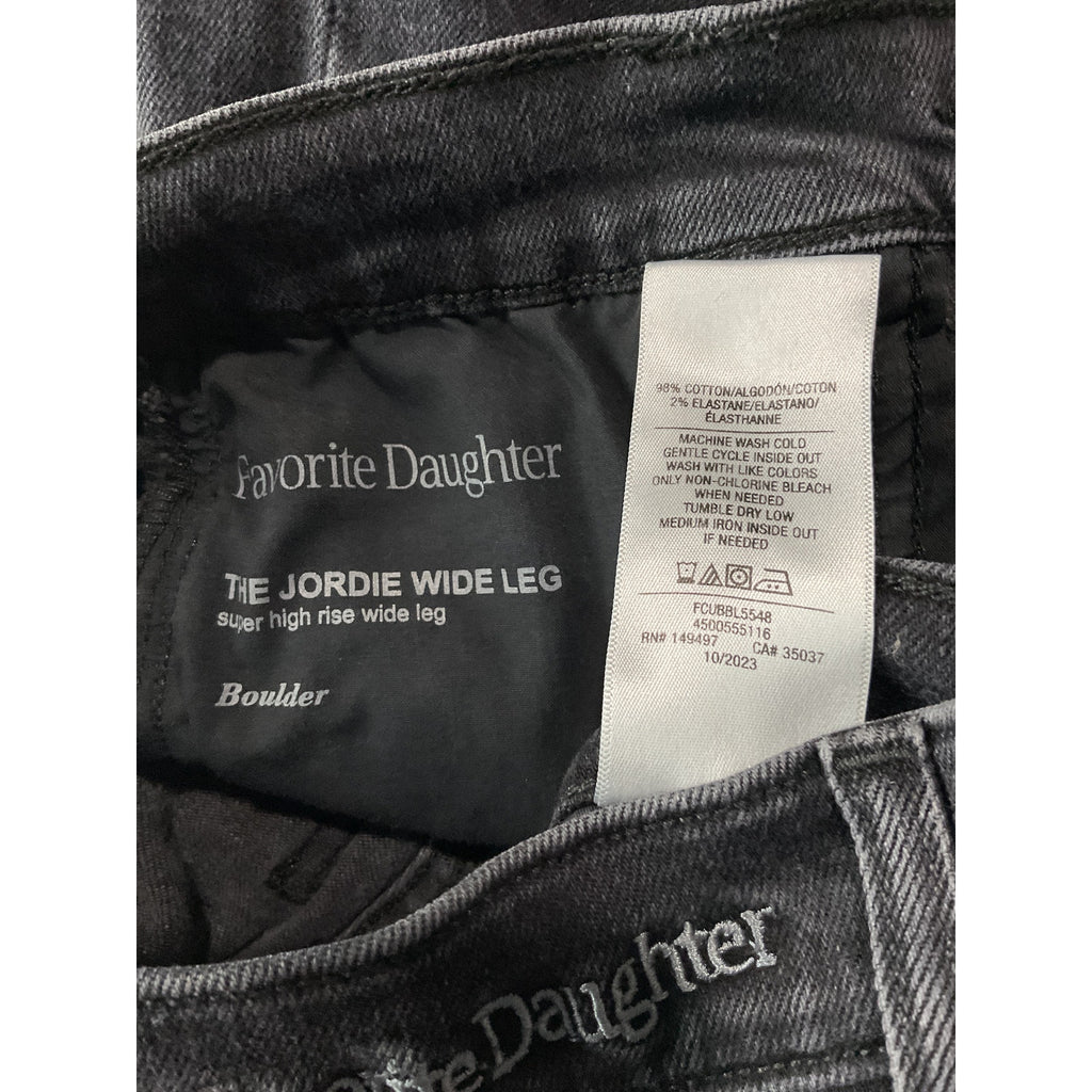 Favorite Daughter 'The Jordie' Black Cotton Super High Rise Wide Leg Denim Jean Size 25