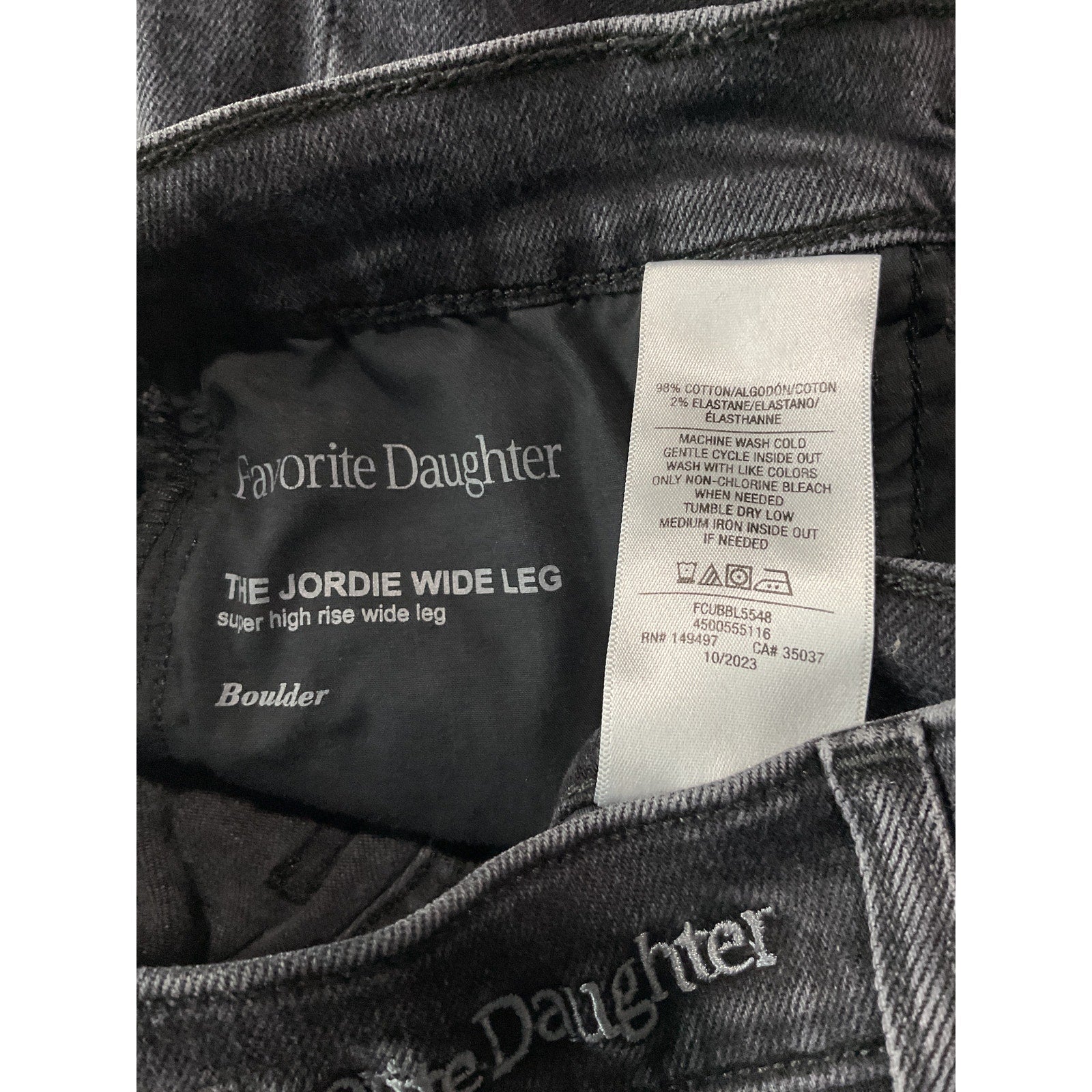 Favorite Daughter 'The Jordie' Black Cotton Super High Rise Wide Leg Denim Jean Size 25