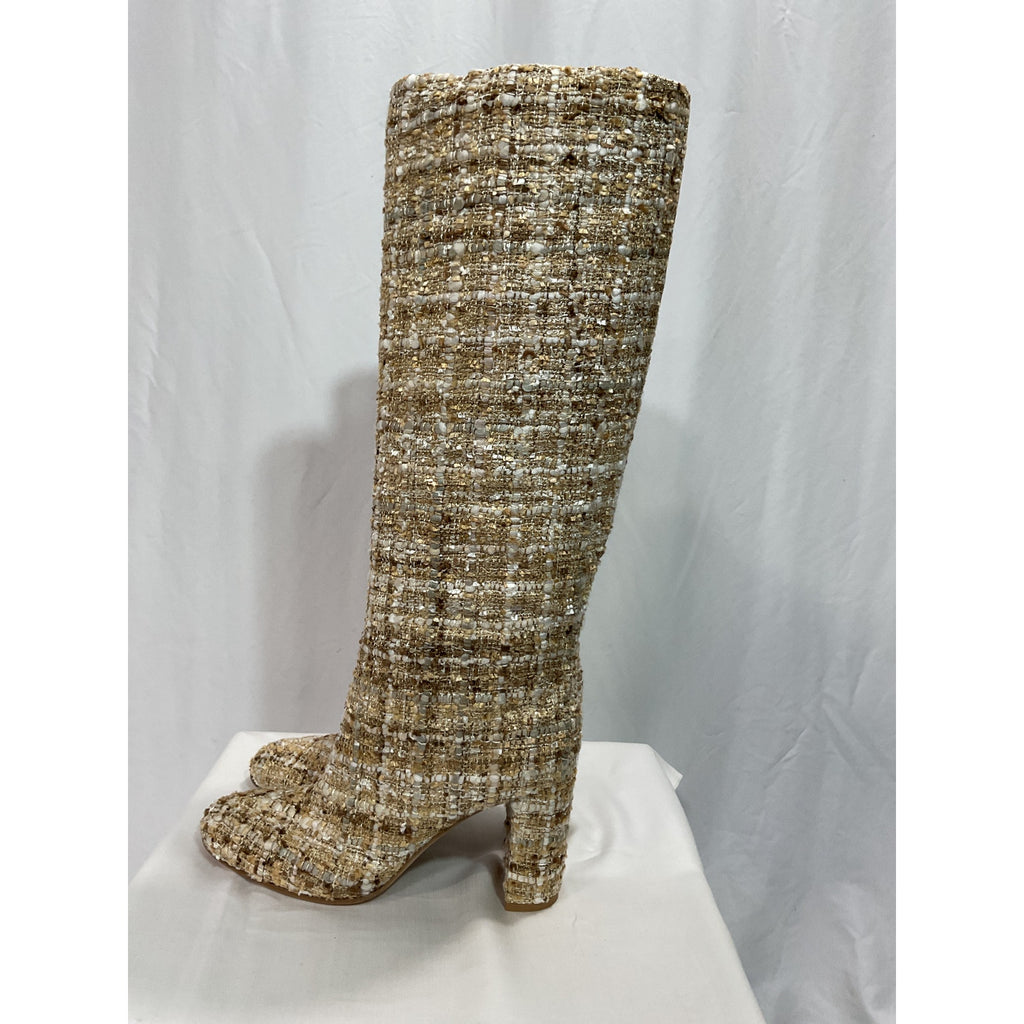Gianvito Rossi 'Boucl�' Beige Knee-High Boots Size 10.5