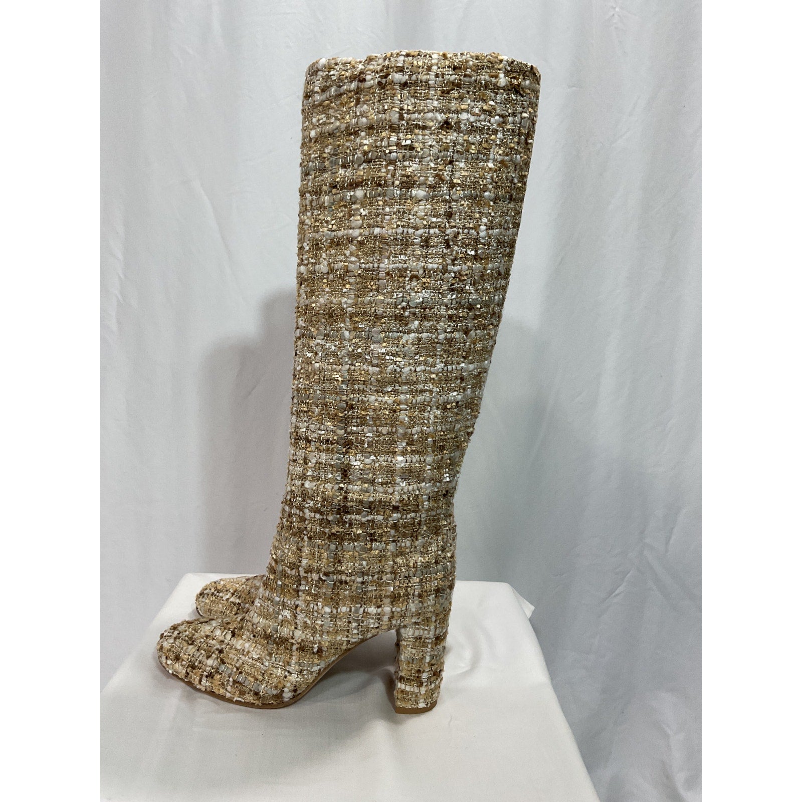 Gianvito Rossi 'Boucl�' Beige Knee-High Boots Size 10.5