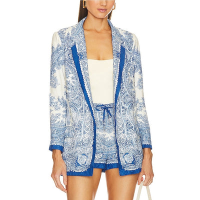 Allsaints Paisley Blue And White Aleida Rafaella Blazer Size 6