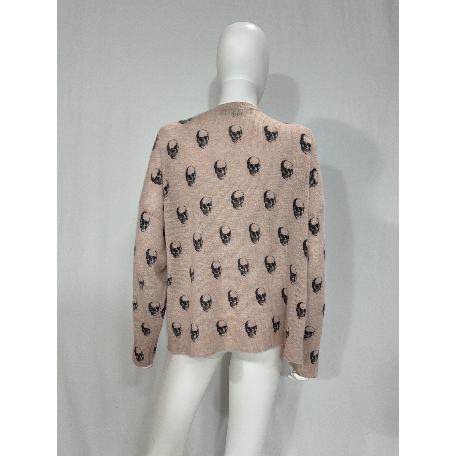 360 Cashmere '0Bjennie' White V Neck Skull Print Cashmere Sweater Size L