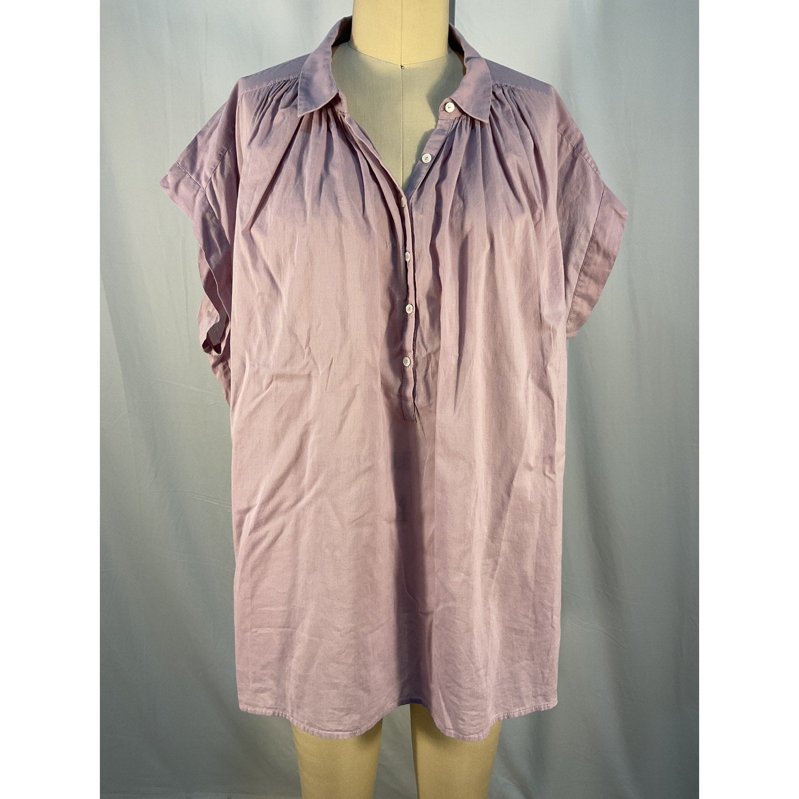 Nili Lotan 'Normandy' Pink Cotton Gathered Yoke Blouse Size M