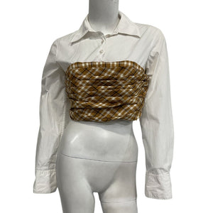 L'Academie Ruched Ochre Multi Triska Twofer Shirt Size S