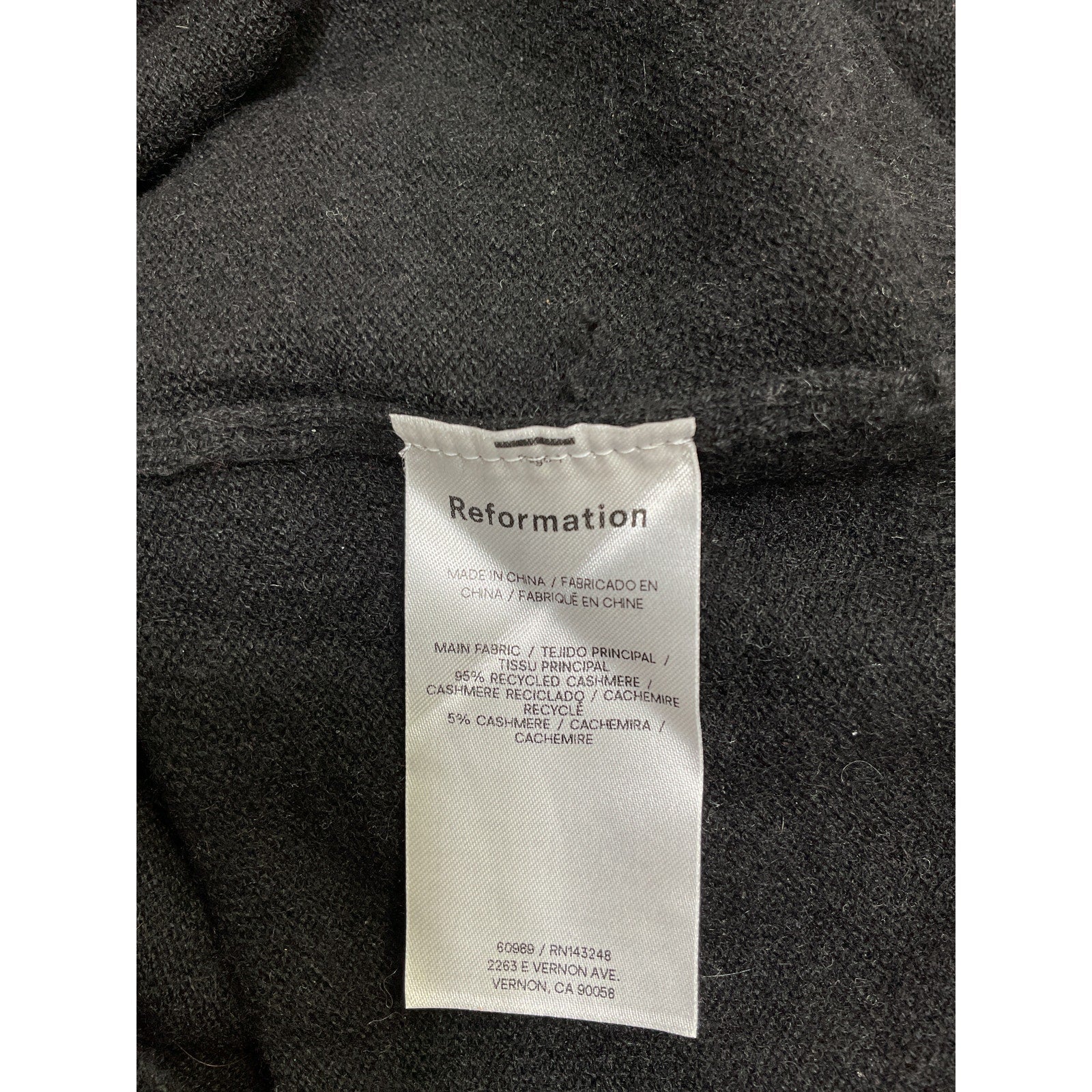 Reformation 'Reese' Black Cashmere Tank Size L