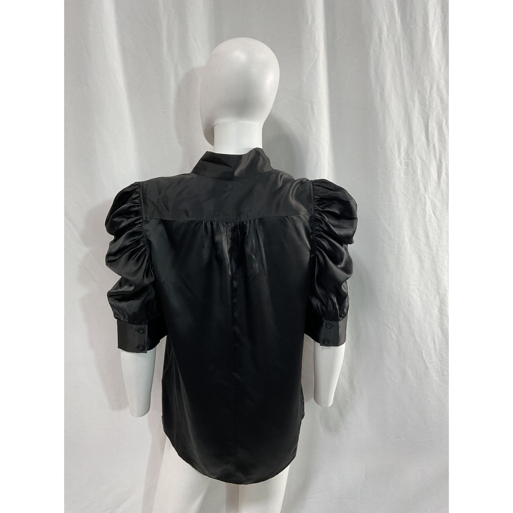 Frame 'Gillian' Black Silk Satin Top Size M