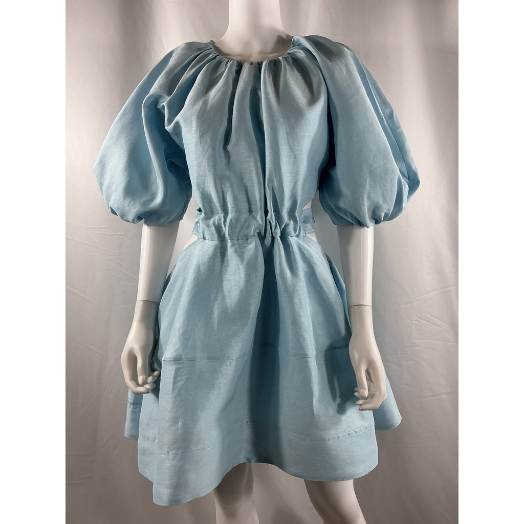 Aje 'Psychedelia' Blue Linen Cut Out Mini Dress Size 12