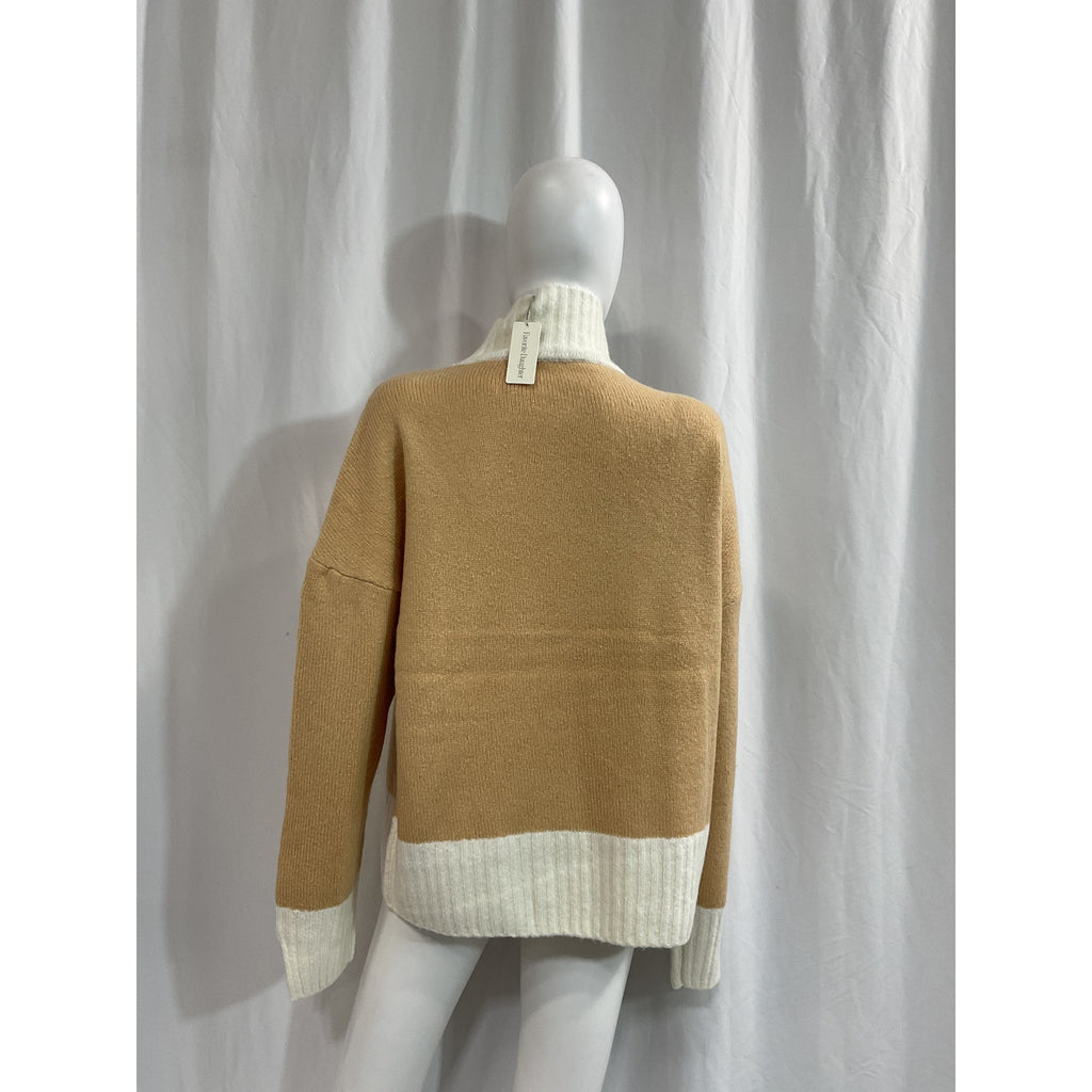 Favorite Daughter 'The Andi' Beige Contrast Rib Turtleneck Wool & Cashmere Blend Sweater Size M - NWT
