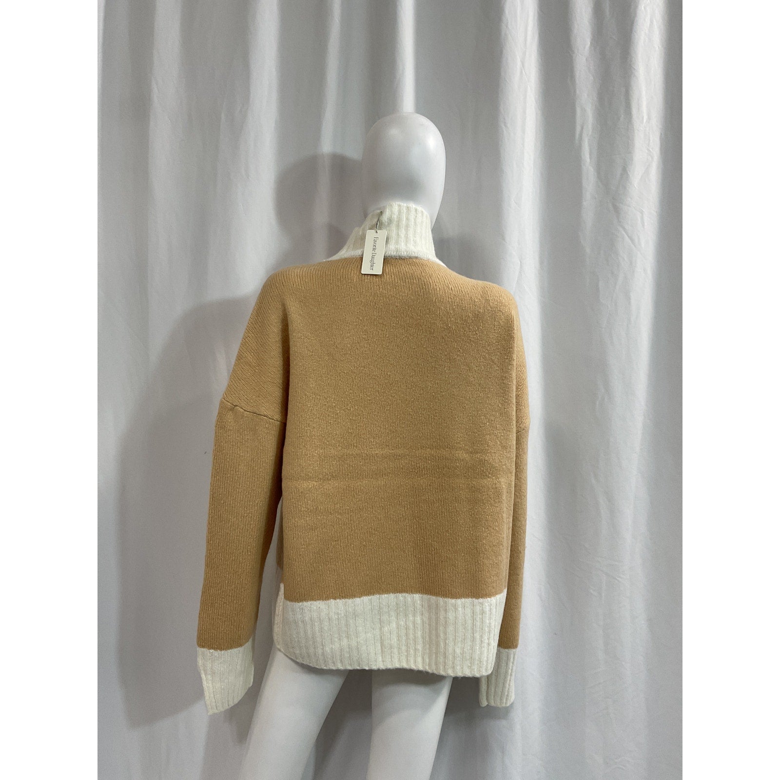 Favorite Daughter 'The Andi' Beige Contrast Rib Turtleneck Wool & Cashmere Blend Sweater Size M - NWT