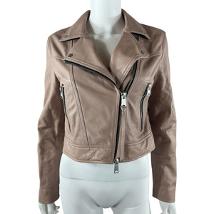 Allsaints Sleek Misty Pink Rift Leather Biker Jacket Size 42 EU / US 10