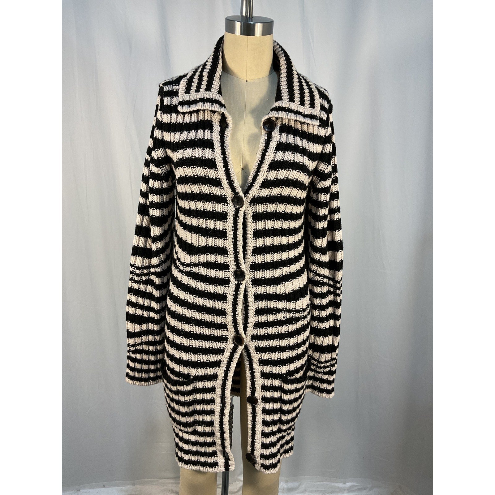 Etro 'Striped' Black Jacquard-Knit Wool Cardigan Size OS