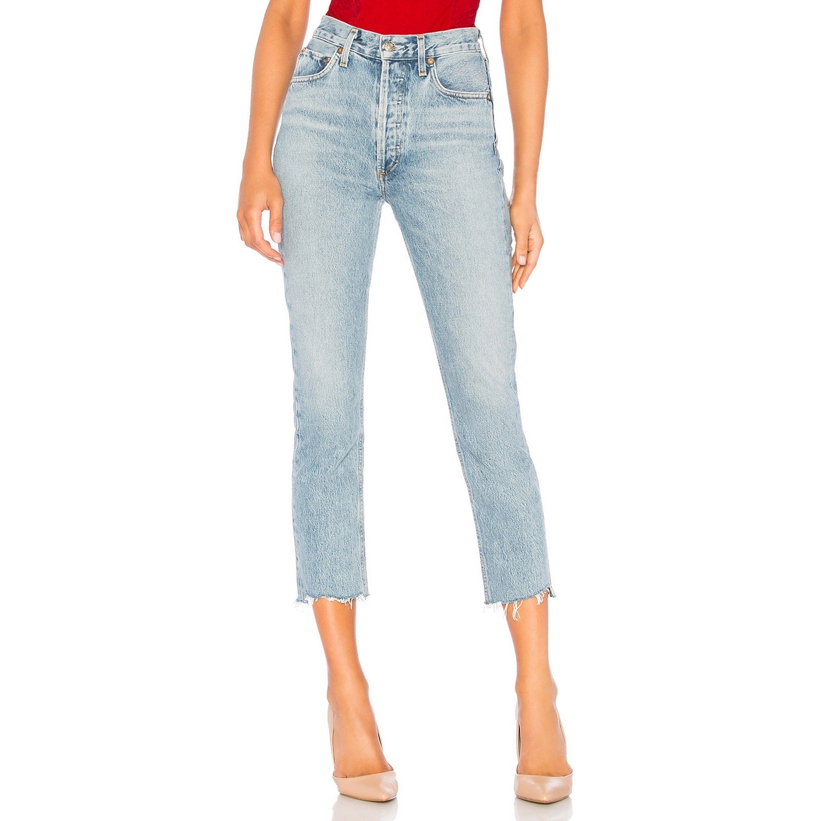 Agolde 'Riley' Blue High Rise Straight Crop Denim Jean Size 25 - NWT