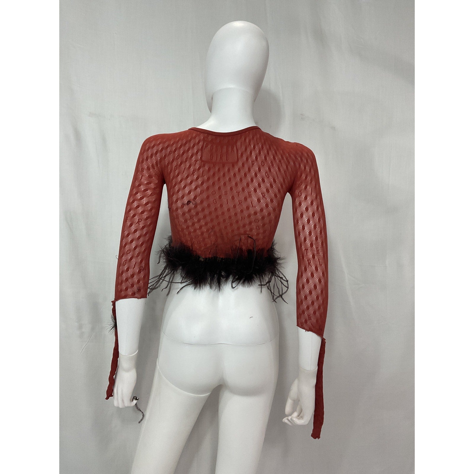 Poster Girl 'Mira' Brown Heart Detail Faux Feather Semi Sheer Top Size OS