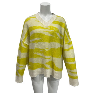 Allsaints Oversized Sunshine And White Tiga V Neck Sweater Size L