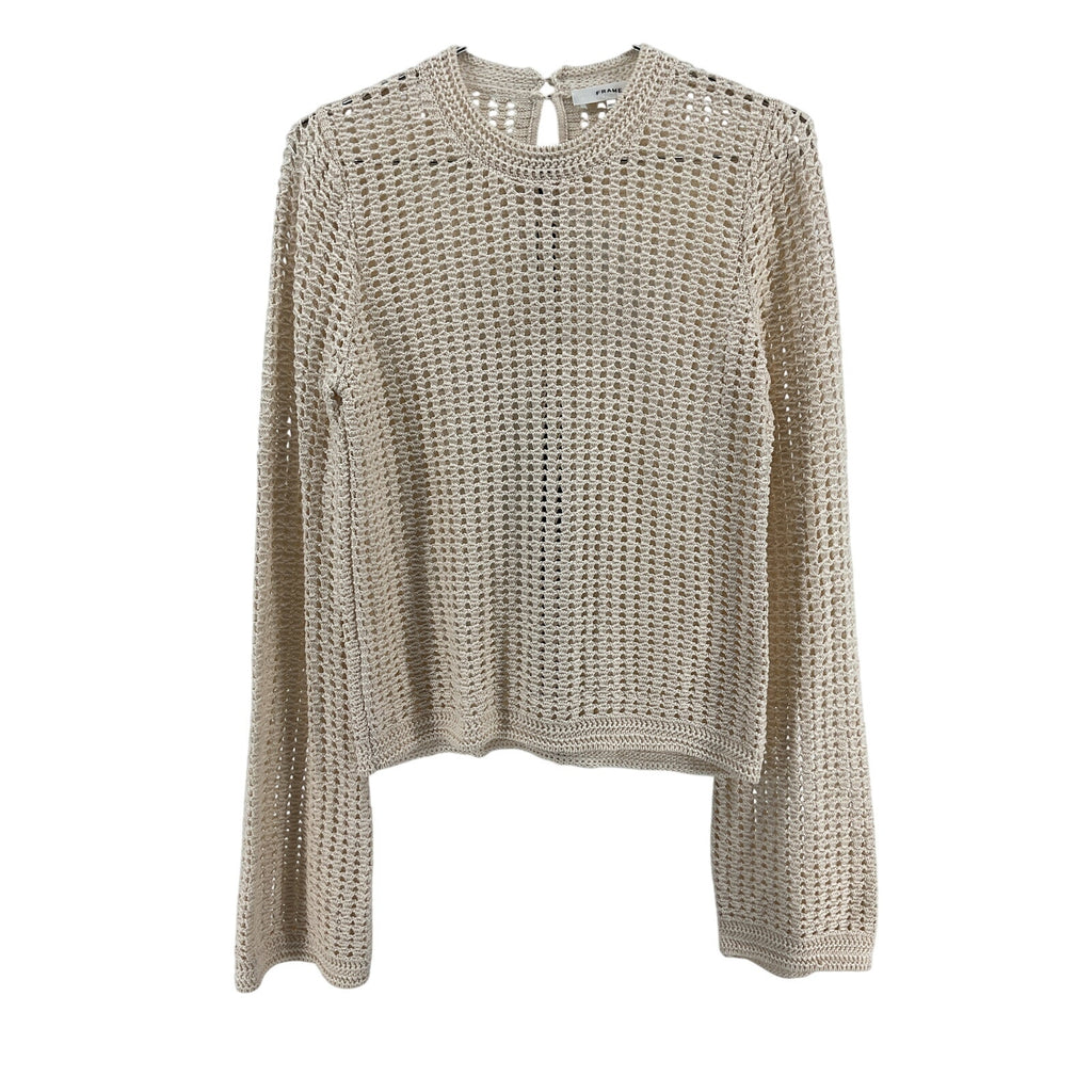 Frame 'The Crochet' Cream Cotton Bell Sweater Size M