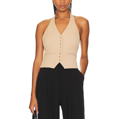 Favorite Daughter Tailored Beige Halter Vest Size M