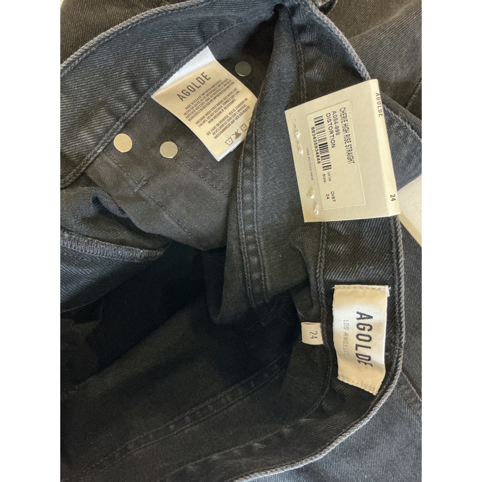 Agolde 'Cherie' Black Cotton High Rise Straight Size 24