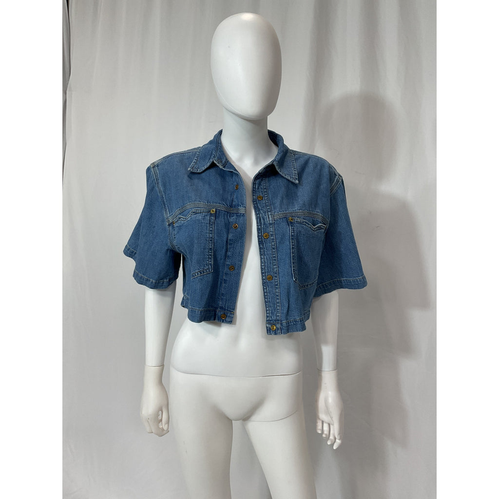 Re/Done 'Oversized' Blue Denim Crop Shirt Size XS