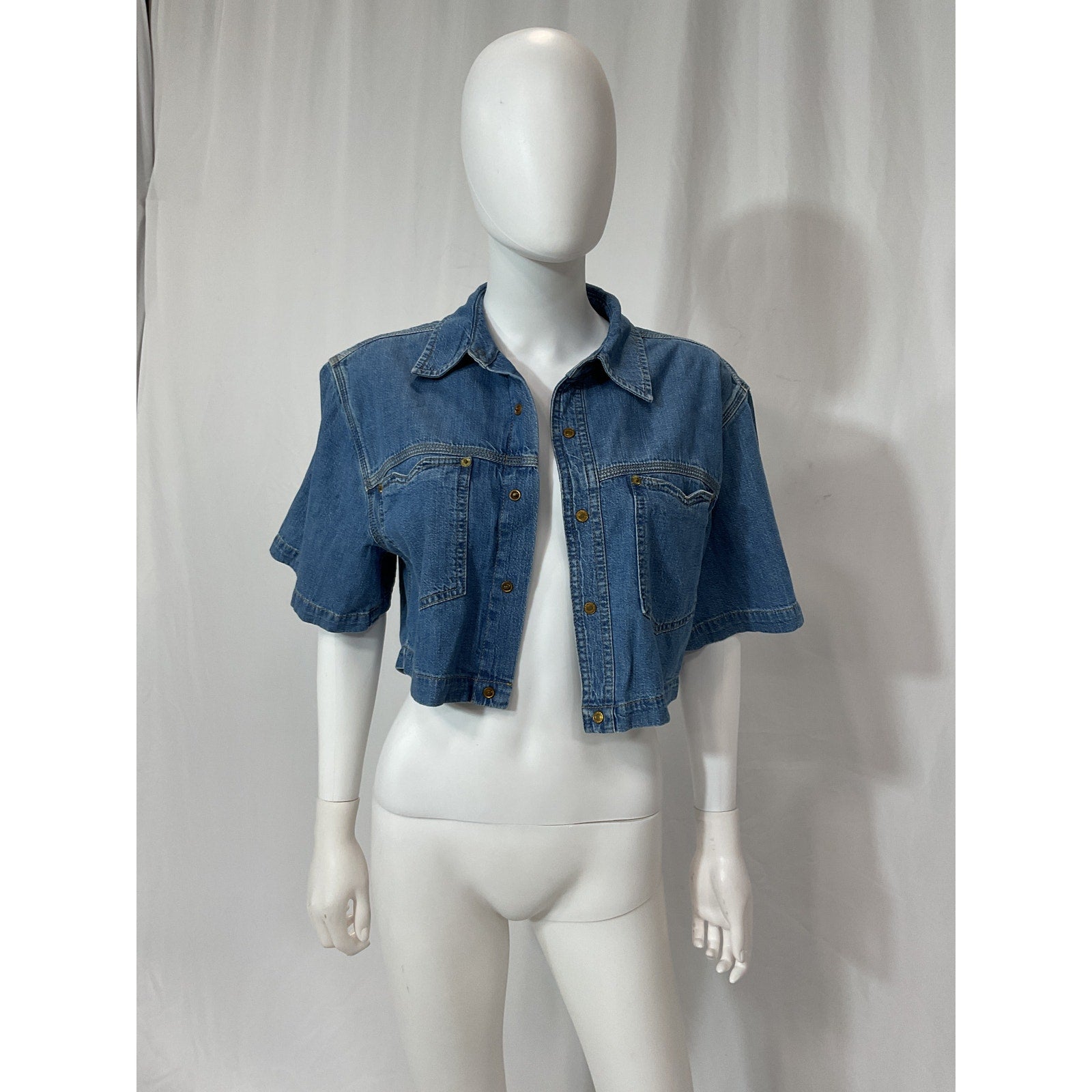 Re/Done 'Oversized' Blue Denim Crop Shirt Size XS