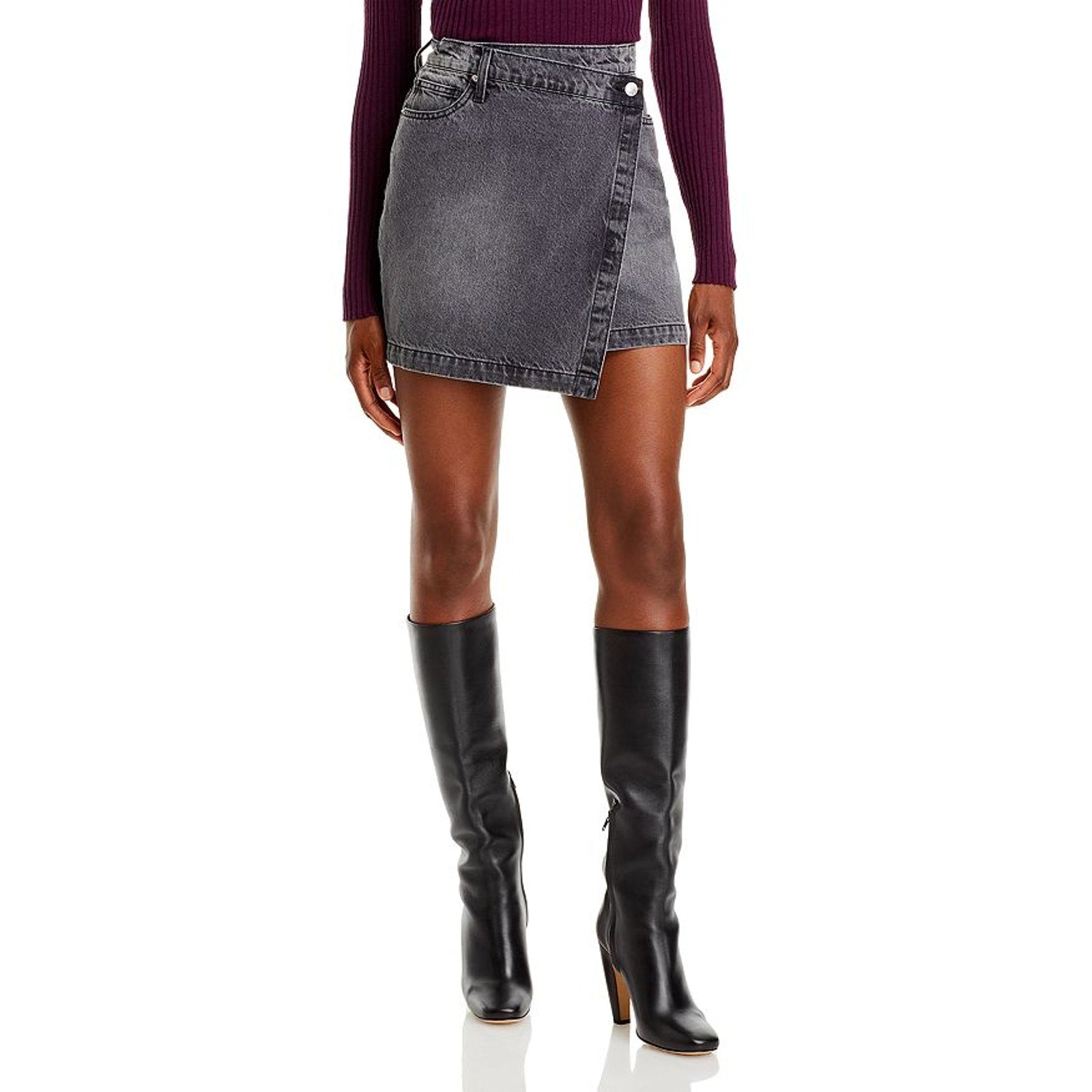 Derek Lam 10 Crosby 'Ana' Grey Asymmetrical Denim Mini Skirt Size 26