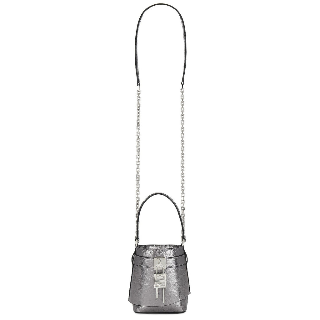 Givenchy 'Micro' Grey Leather Shark Lock Bucket Bag