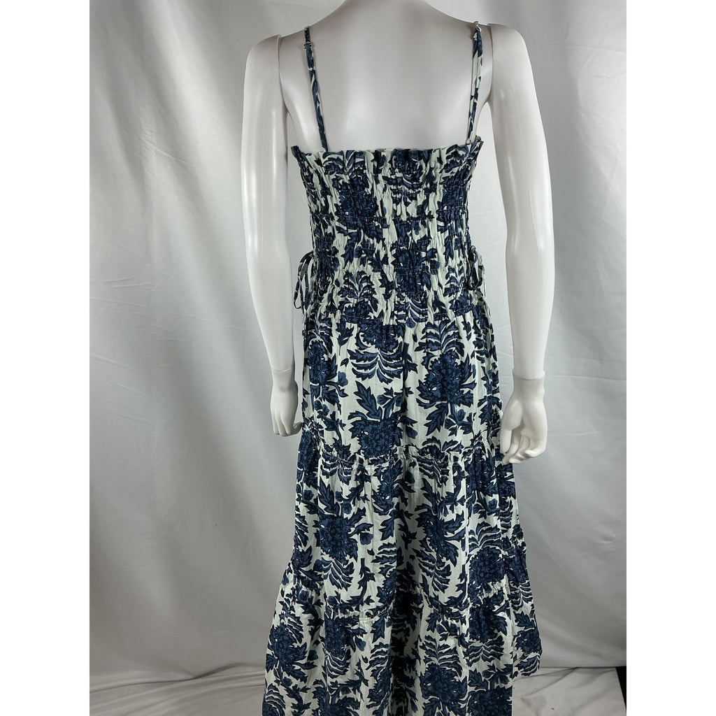 Shona Joy 'Diana' Blue Cotton Shirred Tiered Midi Dress Size 8 - NWT