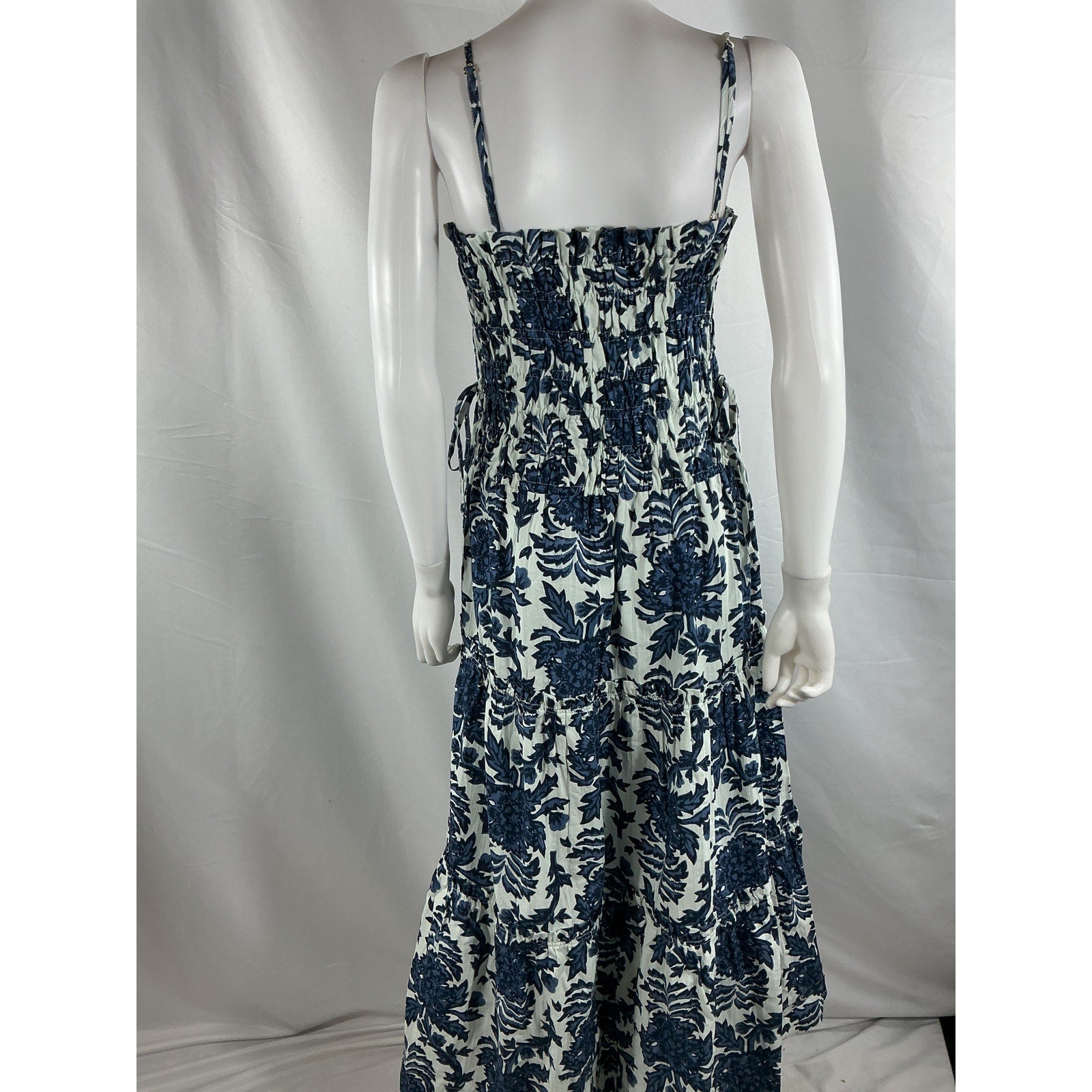 Shona Joy 'Diana' Blue Cotton Shirred Tiered Midi Dress Size 8 - NWT