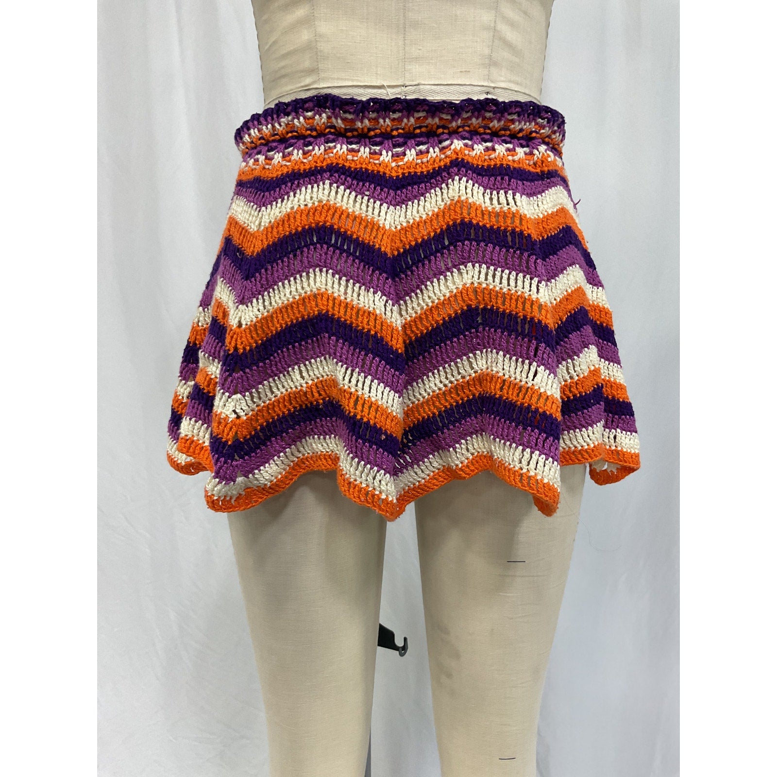 Agua Bendita 'Teresa' Purple Cotton Crochet Mini Skirt Size M