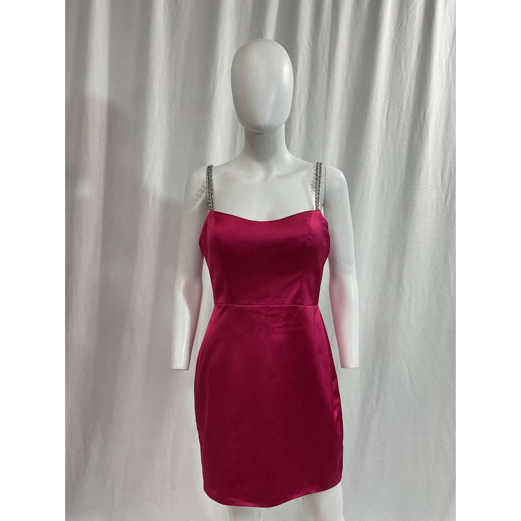 Mac Duggal 'Rhinestone' Pink Strap Satin Mini Dress Size 8