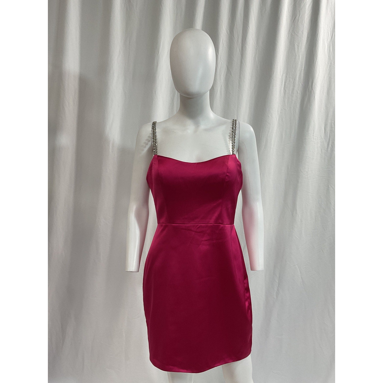 Mac Duggal 'Rhinestone' Pink Strap Satin Mini Dress Size 8