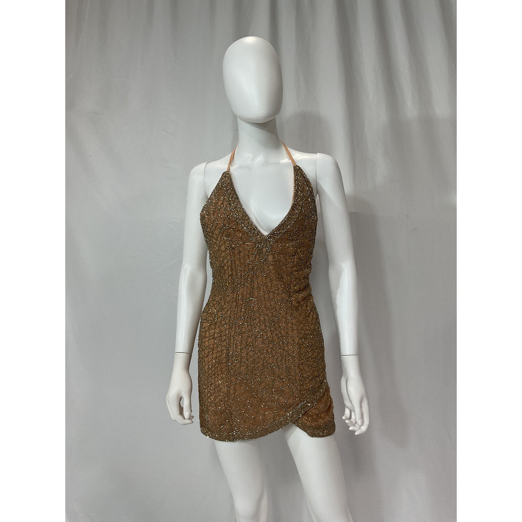 X By Nbd 'Rischa' Gold Halter Neck Dress Size XS - NWT