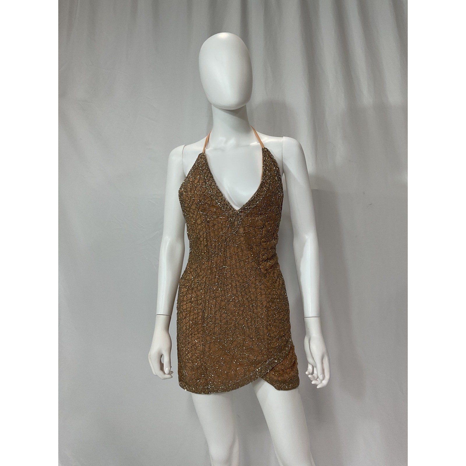 X By Nbd 'Rischa' Gold Halter Neck Dress Size XS - NWT
