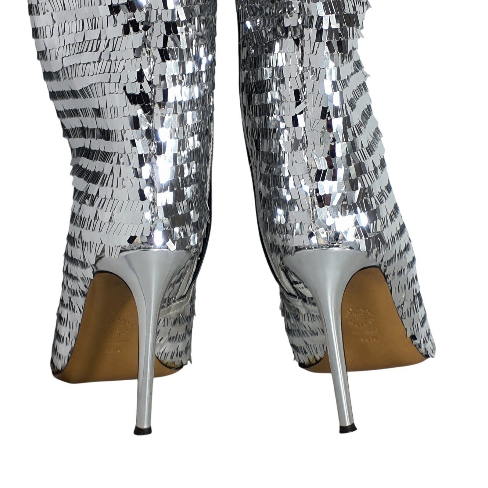 Alexandre Vauthier Silver Leather Sequined 105 Boot Size 8.5