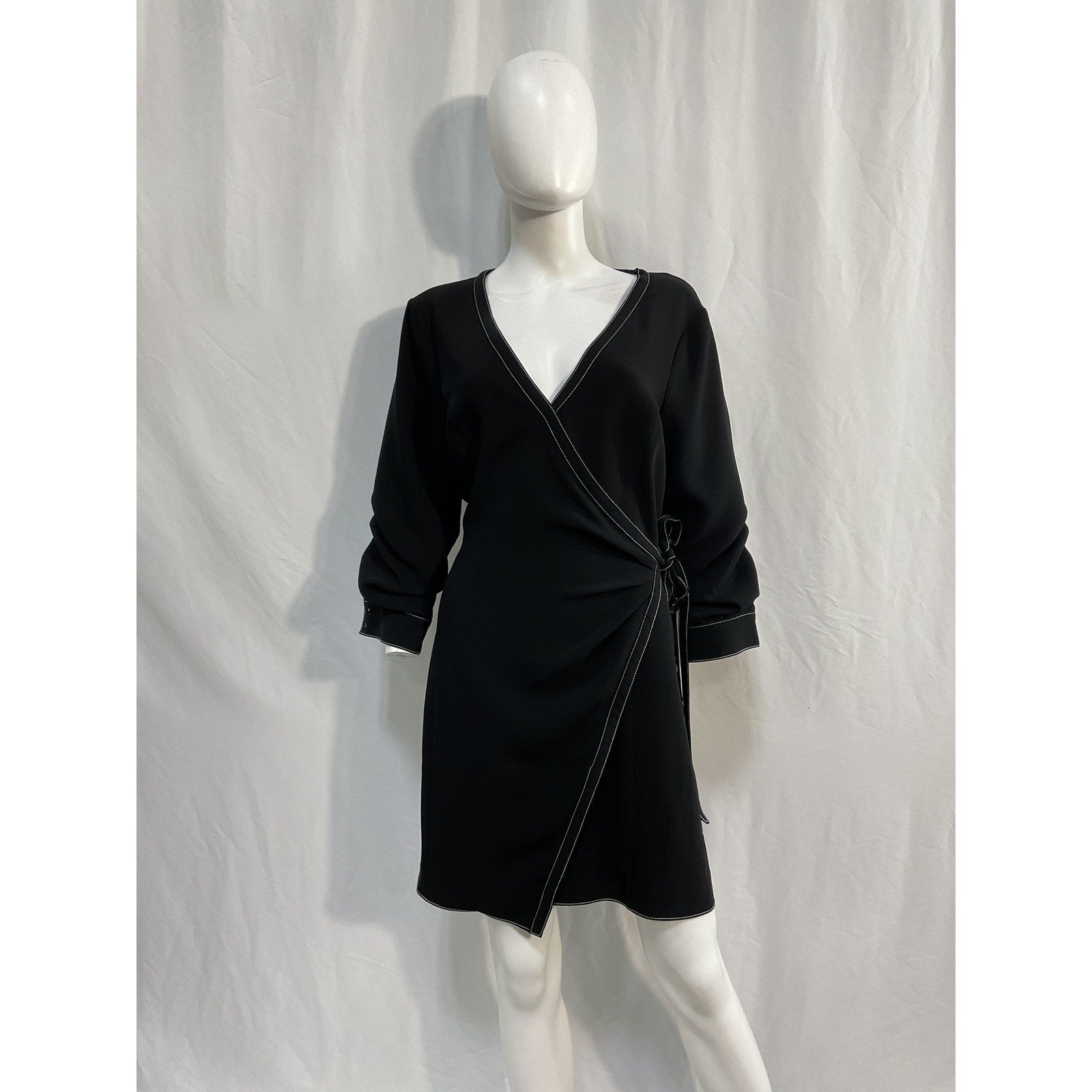 Cinq A Sept 'Chelsea' Black Triacetate Wrap Mini Dress Size 14