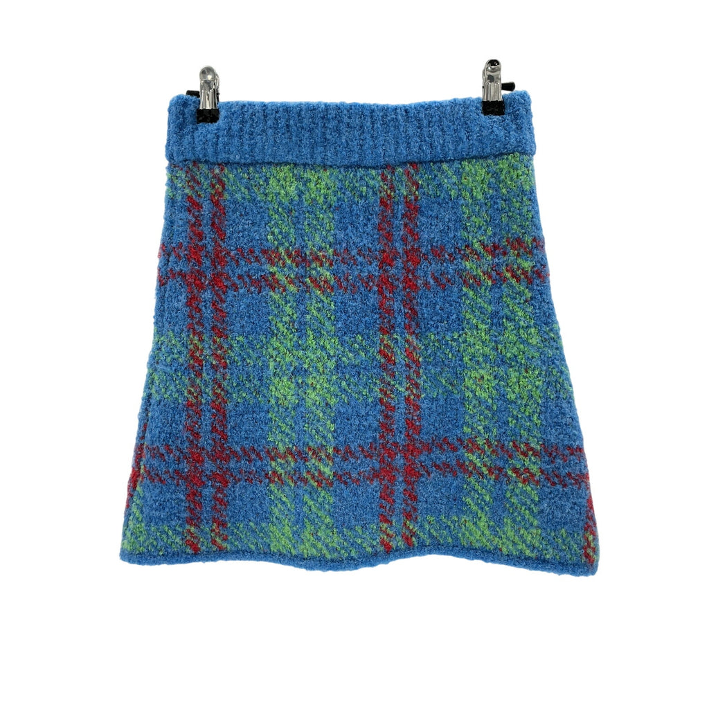 Kitri 'Susan' Blue Polyester Check Boucle Knit Mini Skirt Size M