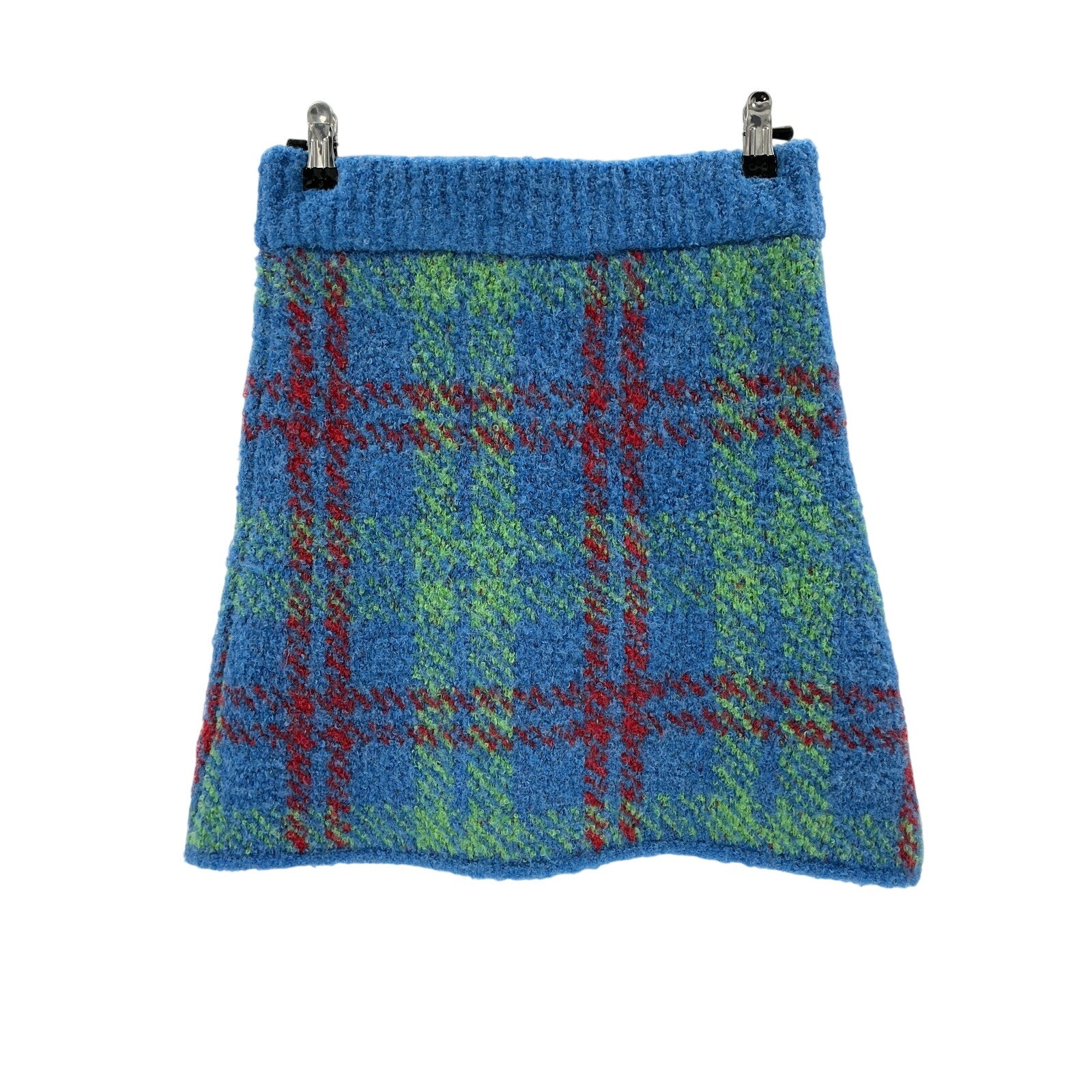 Kitri 'Susan' Blue Polyester Check Boucle Knit Mini Skirt Size M