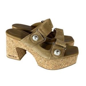 Jimmy Choo Cork & Suede Platform Mules Size 39 EU / US 9