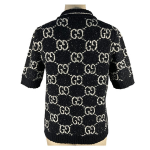 Gucci Monogram Black And Ivory Polo Sweater Size S NWT