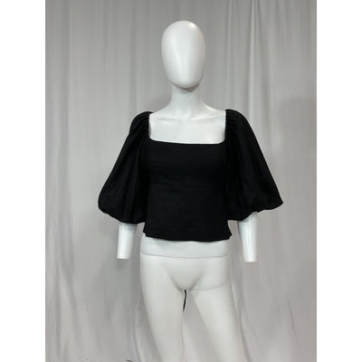 Lpa 'Alice' Black Lace Back Puff Sleeve Top Size M