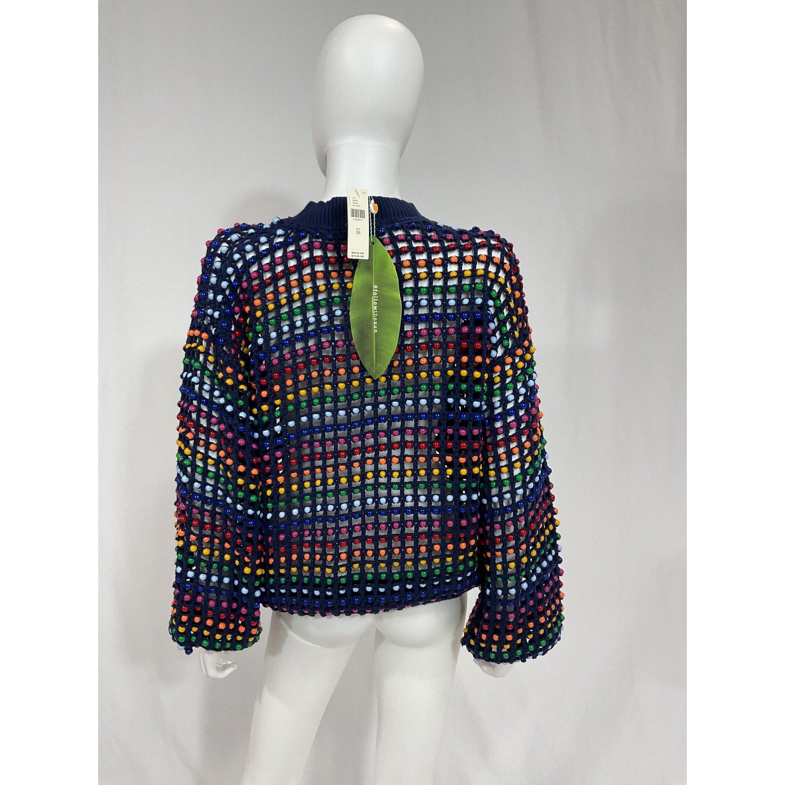 Anthropologie 'Farm Rio Topanga' Beaded Blue  Sweater Size XS