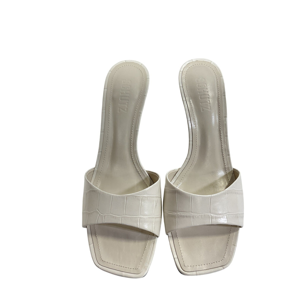 Schutz 'Posseni' White Leather Slide Sandal Size 7.5 M
