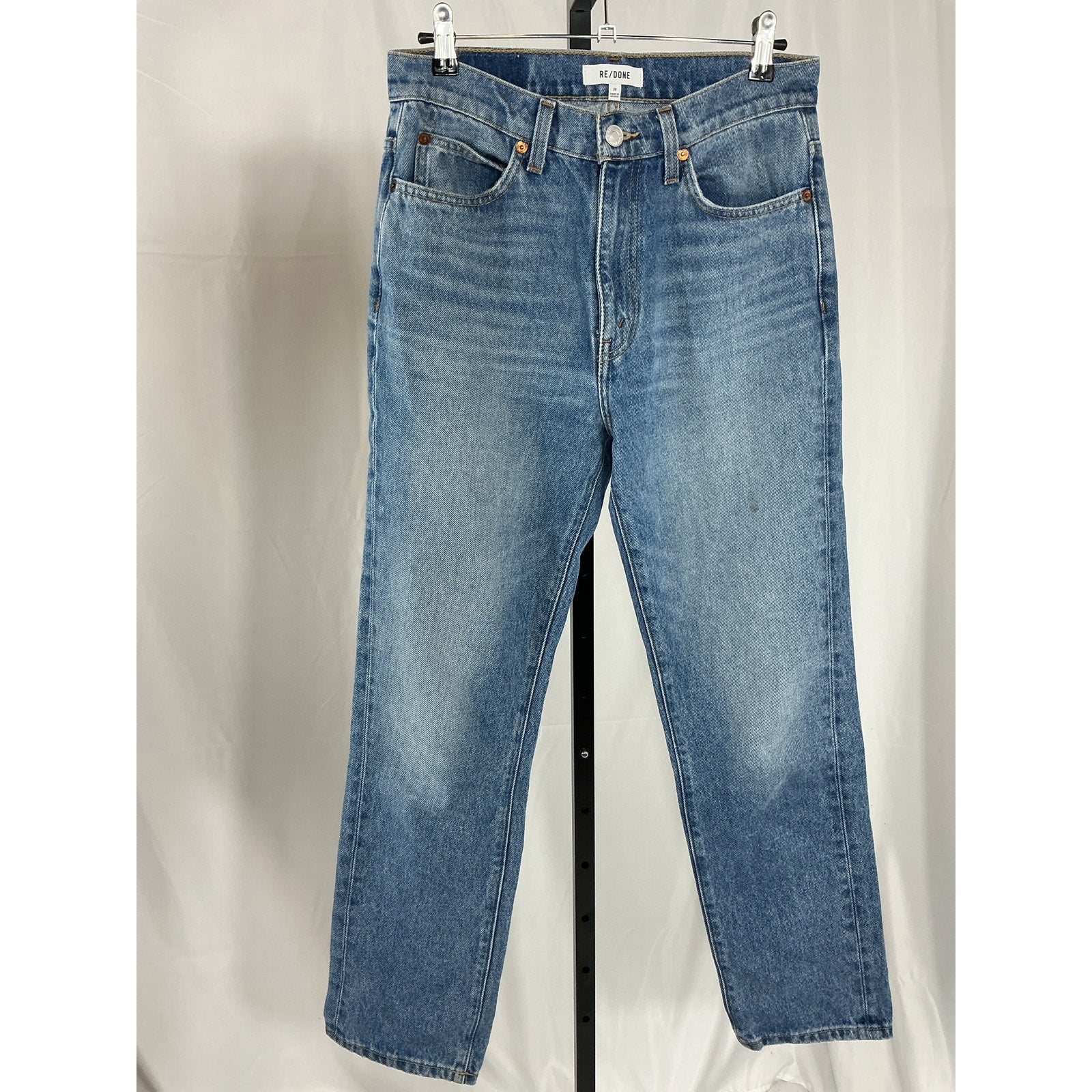 Re/Done High-Rise Blue Cotton Straight Leg Jeans Size 28