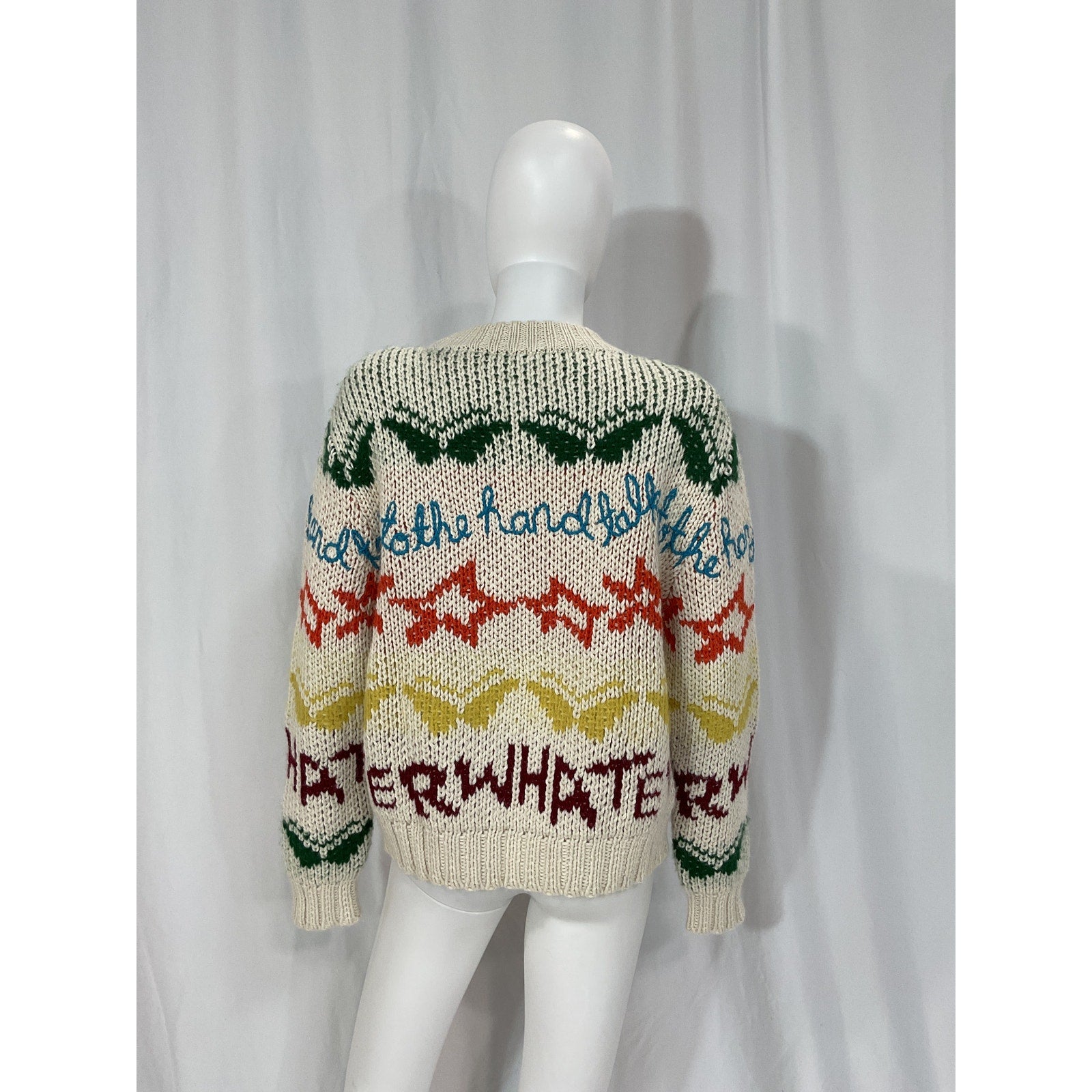 Lingua Franca 'Whatever' White Alpaca Wool Blend Jacquard Long Sleeve Sweater Size S
