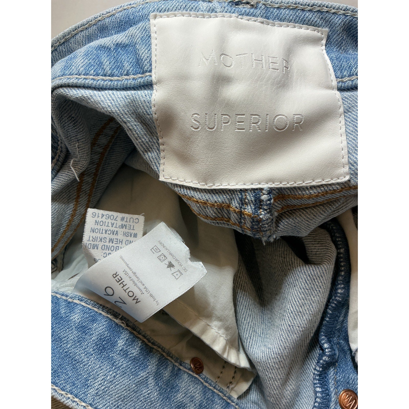 Mother 'The Vagabond' Blue Midi Undone Hem Denim Skirt Size 26