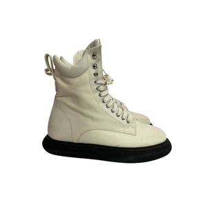 Attico Canvas Lace-Up Cream Boots Size 8