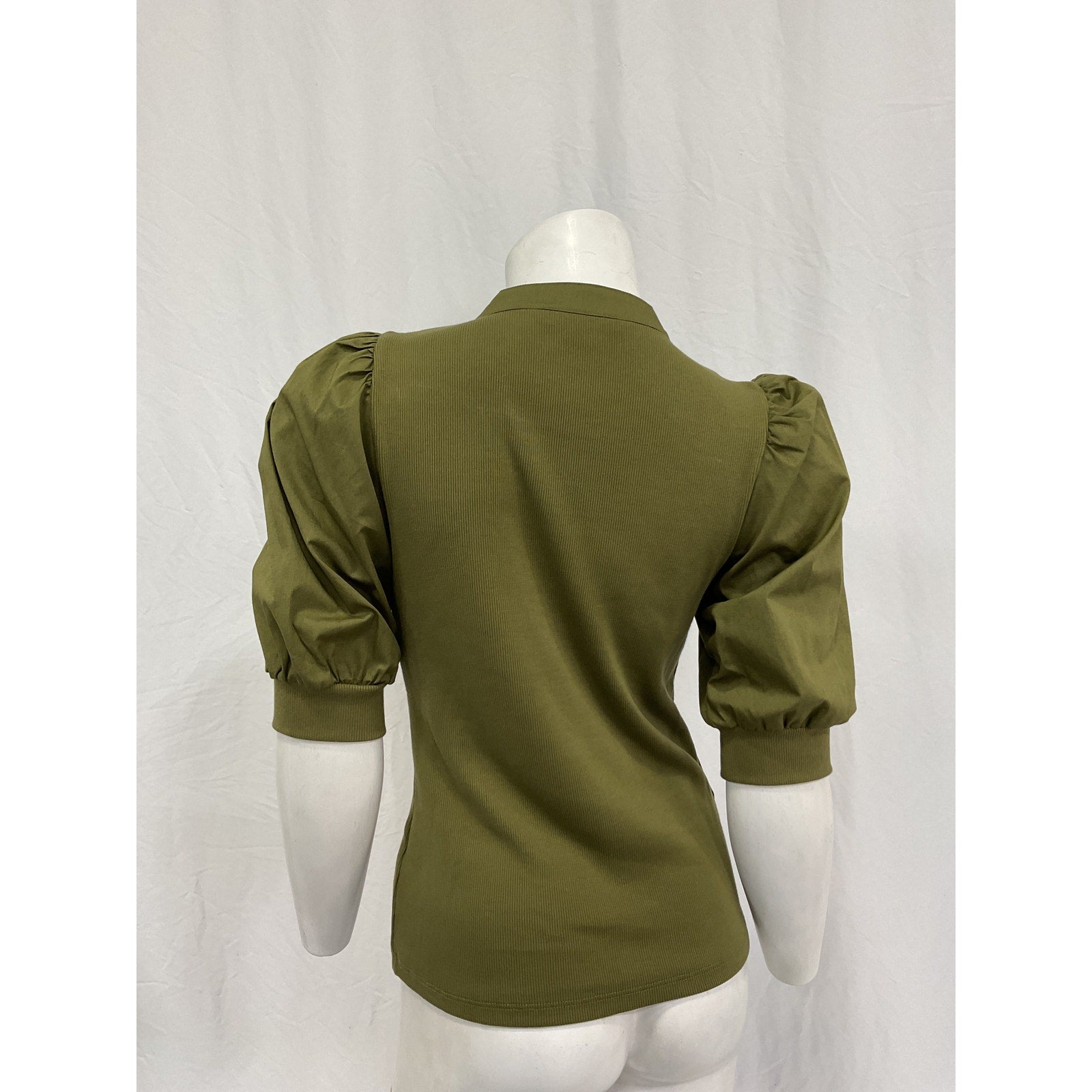 Veronica Beard 'Coralee' Green Cotton Puff-Sleeve Top Size XS