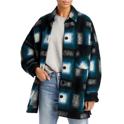 Iro 'Harwel' Blue Wool Printed Shirt Jacket Size 34